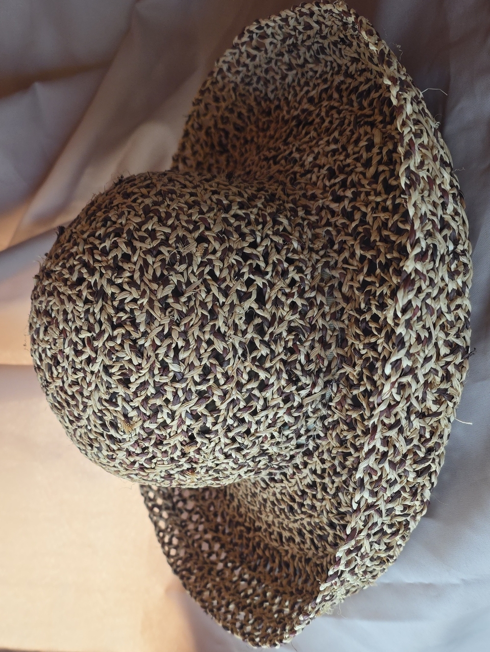 Chico's Braided Two-Tone Straw Sun Hat in Natural and Brown
